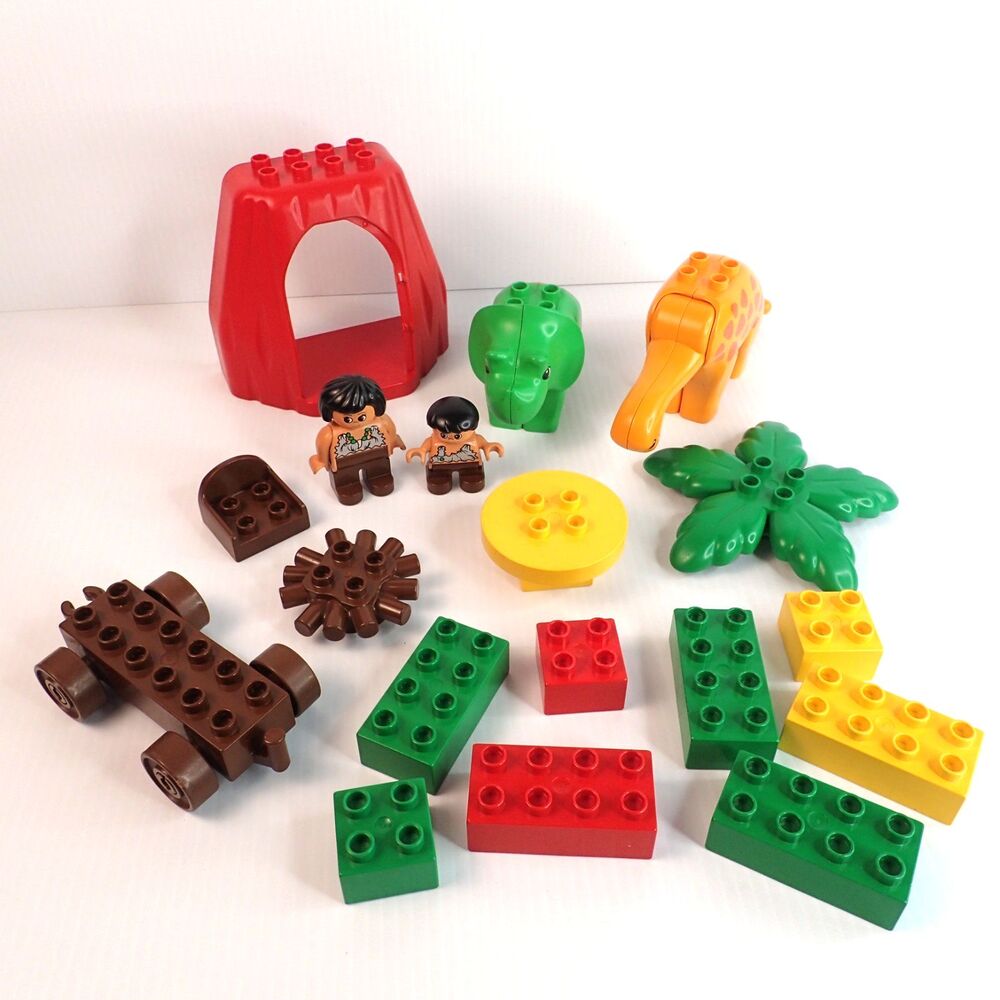 Vintage 1997 Lego Duplo 2604 Dino World PARTIAL SET 2 Dinosaur 2 Caveman 18pc